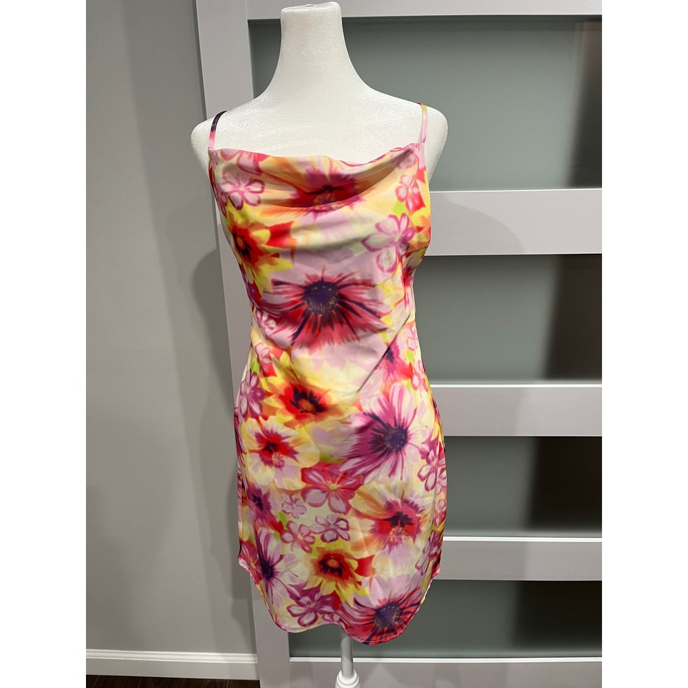 Urban Outfitters Floral Cowl Neck Mini Slip Dress Pink Yellow Orange Small